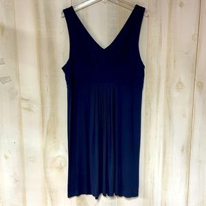 Loft Navy V Neck Sleeveless Pleated Dress, Sz XL